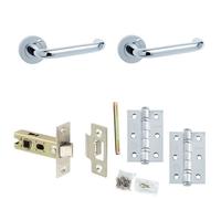Loops Door Handle & Latch Pack Chrome Return To Door Lever Round Plain On Rose