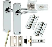 Loops Door Handle & Latch Pack Chrome Rounded Arched Lever on Backplate 170 x 42mm