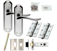 Loops Door Handle & Latch Pack Chrome & Satin Nickel Curved Lever Ornate Backplate in Metallics Loops Metallics