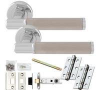 Loops Door Handle & Latch Pack - Chrome & Satin Nickel - Flared Lined Reeded Lever On Round Rose