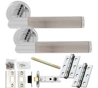 Loops Door Handle & Latch Pack - Chrome & Satin Nickel - Mitred Lined Reeded Lever On Round Rose
