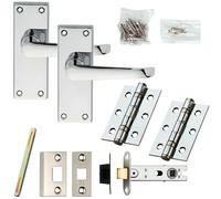 Loops Door Handle & Latch Pack Chrome Victorian Straight Lever Backplate 150 x 42mm Loops Multicolor