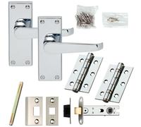 Loops Door Handle & Latch Pack Chrome Victorian Straight Lever on Plate Complete Set Loops Multicolor