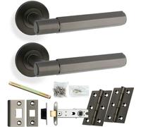 Loops Door Handle & Latch Pack - Dark Bronze - Industrial Hex Lever On Round Rose