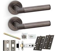 Loops Door Handle & Latch Pack - Dark Bronze Mitred Knurled Bar Lever On Round Rose