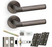 Loops Door Handle & Latch Pack - Dark Bronze Mitred Knurled Bar Lever On Round Rose
