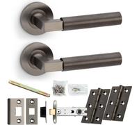 Loops Door Handle & Latch Pack - Dark Bronze - Mitred Smooth Bar Lever On Round Rose