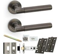 Loops Door Handle & Latch Pack - Dark Bronze - Straight Reeded Lined Lever On Round Rose