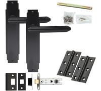 Loops Door Handle & Latch Pack - Matt Black - Art Deco Reeded Lever On Backplate