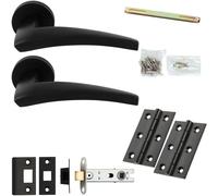 Loops Door Handle & Latch Pack - Matt Black - Chunky Curved Arched Lever On Round Rose
