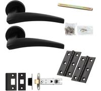 Loops Door Handle & Latch Pack - Matt Black - Chunky Curved Arched Lever On Round Rose