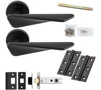 Loops Door Handle & Latch Pack - Matt Black - Chunky Twist Bar Lever On Round Rose