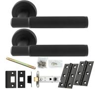 Loops Door Handle & Latch Pack - Matt Black - Flared Lined Reeded Lever On Round Rose