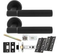 Loops Door Handle & Latch Pack - Matt Black - Flared Lined Reeded Lever On Round Rose