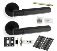 Loops Door Handle & Latch Pack - Matt Black - Industrial Hex Lever On Round Rose