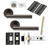 Loops Door Handle & Latch Pack Matt Black Knurled Mitred Lever Screwless Round Rose Loops Black