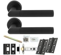 Loops Door Handle & Latch Pack - Matt Black - Mitred Lined Reeded Lever On Round Rose