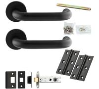Loops Door Handle & Latch Pack - Matt Black - Round Curved Bar Lever On Round Rose