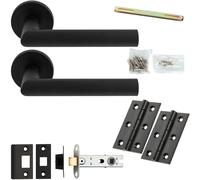 Loops Door Handle & Latch Pack - Matt Black - Rounded Smooth Mitred Lever On Round Rose