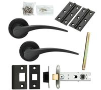 Loops Door Handle & Latch Pack Matt Black Slim Arched Lever Screwless Round Rose