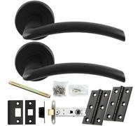 Loops Door Handle & Latch Pack - Matt Black - Slim Curved Bar Lever On Round Rose