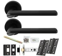 Loops Door Handle & Latch Pack - Matt Black - Slim Rounded Lever On Round Rose