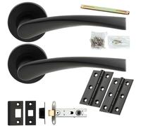 Loops Door Handle & Latch Pack - Matt Black - Smooth Arched Lever On Round Rose