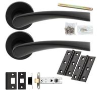 Loops Door Handle & Latch Pack - Matt Black - Smooth Arched Lever On Round Rose