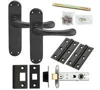 Loops Door Handle & Latch Pack Matt Black Smooth Rounded Lever Slim Curved Backplate