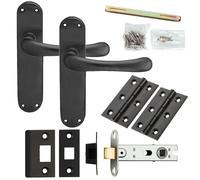 Loops Door Handle & Latch Pack Matt Black Smooth Rounded Lever Slim Curved Backplate Loops Black