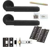 Loops Door Handle & Latch Pack - Matt Black - Square Knurled Bar Lever On Round Rose