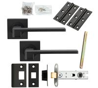 Loops Door Handle & Latch Pack Matt Black Straight Flat lever Screwless Square Rose Loops Black