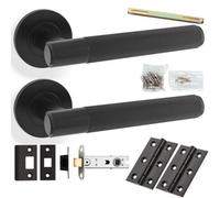 Loops Door Handle & Latch Pack - Matt Black - Straight Reeded Lined Lever On Round Rose