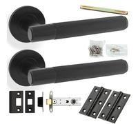 Loops Door Handle & Latch Pack - Matt Black - Straight Reeded Lined Lever On Round Rose