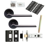 Loops Door Handle & Latch Pack Matt Black Straight Rounded Bar Screwless Round Rose Loops Black