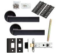Loops Door Handle & Latch Pack Matt Black Straight Square Lever Screwless Round Rose Loops Black
