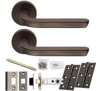 Loops Door Handle & Latch Pack - Matt Bronze - Art Deco Reeded Lever On Round Rose