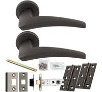 Loops Door Handle & Latch Pack - Matt Bronze - Chunky Curved Arched Lever On Round Rose