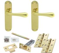 Loops Door Handle & Latch Pack - Polished Brass - Flared End Lever On Rounded Backplate