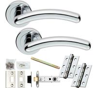 Loops Door Handle & Latch Pack - Polished Chrome - Arched Curved Lever On Round Rose