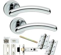 Loops Door Handle & Latch Pack - Polished Chrome - Arched Curved Lever On Round Rose
