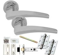 Loops Door Handle & Latch Pack - Polished Chrome - Chunky Curved Arched Lever On Round Rose