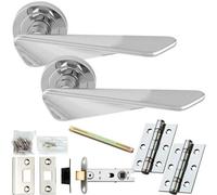 Loops Door Handle & Latch Pack - Polished Chrome - Chunky Twist Bar Lever On Round Rose
