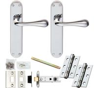 Loops Door Handle & Latch Pack - Polished Chrome - Flared End Lever On Rounded Backplate