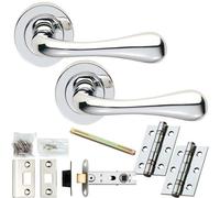 Loops Door Handle & Latch Pack - Polished Chrome - Flared Short Bar Lever On Round Rose