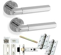 Loops Door Handle & Latch Pack - Polished Chrome - Industrial Hex Lever On Round Rose