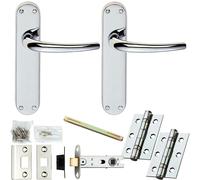 Loops Door Handle & Latch Pack - Polished Chrome - Slim Curved Lever On Rounded Backplate