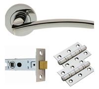 Loops Door Handle & Latch Pack - Polished Chrome Slim Curved Screwless Round Rose Kit