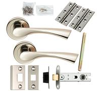 Loops Door Handle & Latch Pack Polished Nickel Angular Lever Screwless Round Rose in Metallics Loops Metallics