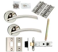 Loops Door Handle & Latch Pack Polished Nickel Arched Lever Screwless Round Rose in Metallics Loops Metallics